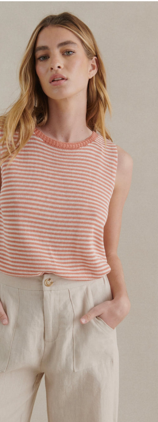 Stevie Tank - Peach & White Stripe