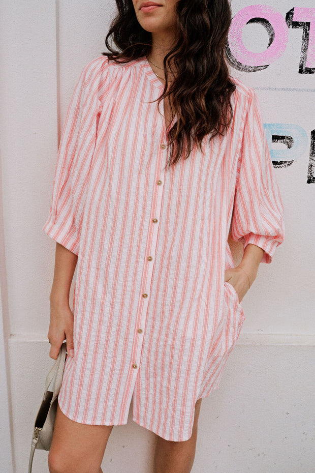 Crinkle Dress- Whisper Pink Washed Red Stripe