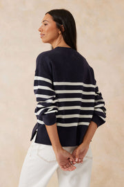 Boxy Knit Navy/White - White Wood Boutique