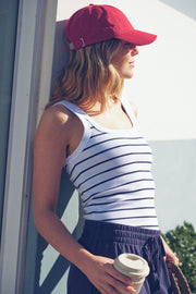 Contour rib tank- white/navy stripe