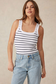 Contour rib tank- white/navy stripe