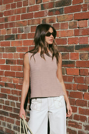 Mesh knit tank- beige