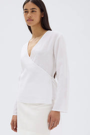 Renee Linen  Wrap - Long Sleeve Top -White