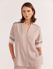 Soleil Resort Shirt - Beige/ White Print