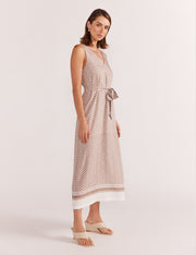 Soleil MIDI Dress - Beige/White print