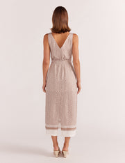 Soleil MIDI Dress - Beige/White print