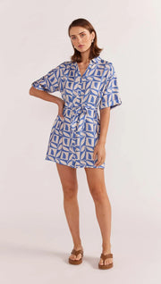 Alto Mini Shirtdress - Blue-Geo Print