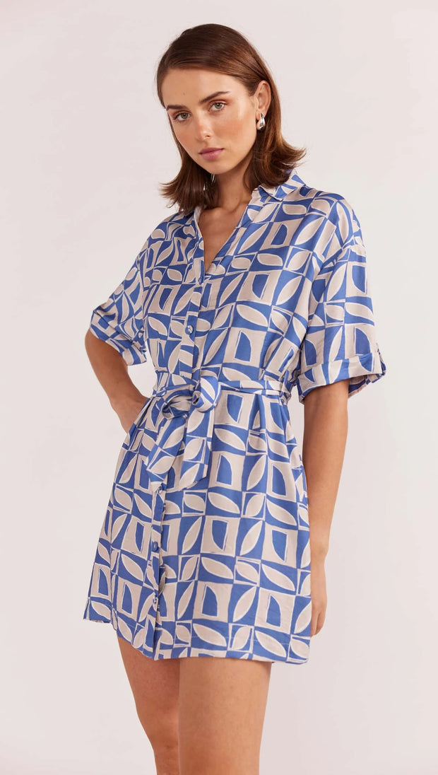 Alto Mini Shirtdress - Blue-Geo Print