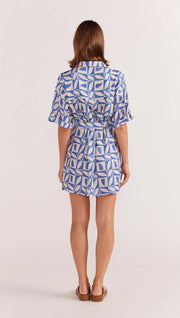 Alto Mini Shirtdress - Blue-Geo Print