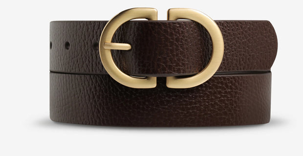 In Reverse Belt - Chocolate/Gold hardware