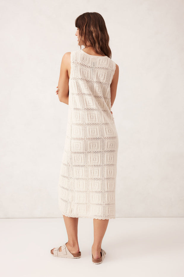 Square Knit Midi Tank Dress -Ecru