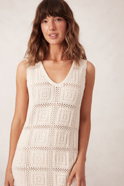 Square Knit Midi Tank Dress -Ecru